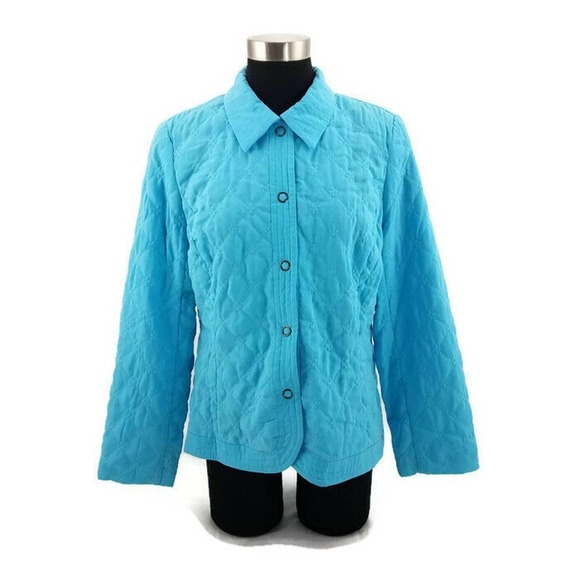 Requirements Sky Blue Quilted Lightweight Snap Up Outdoor Coat/Jacket Womens M - Picture 1 of 7